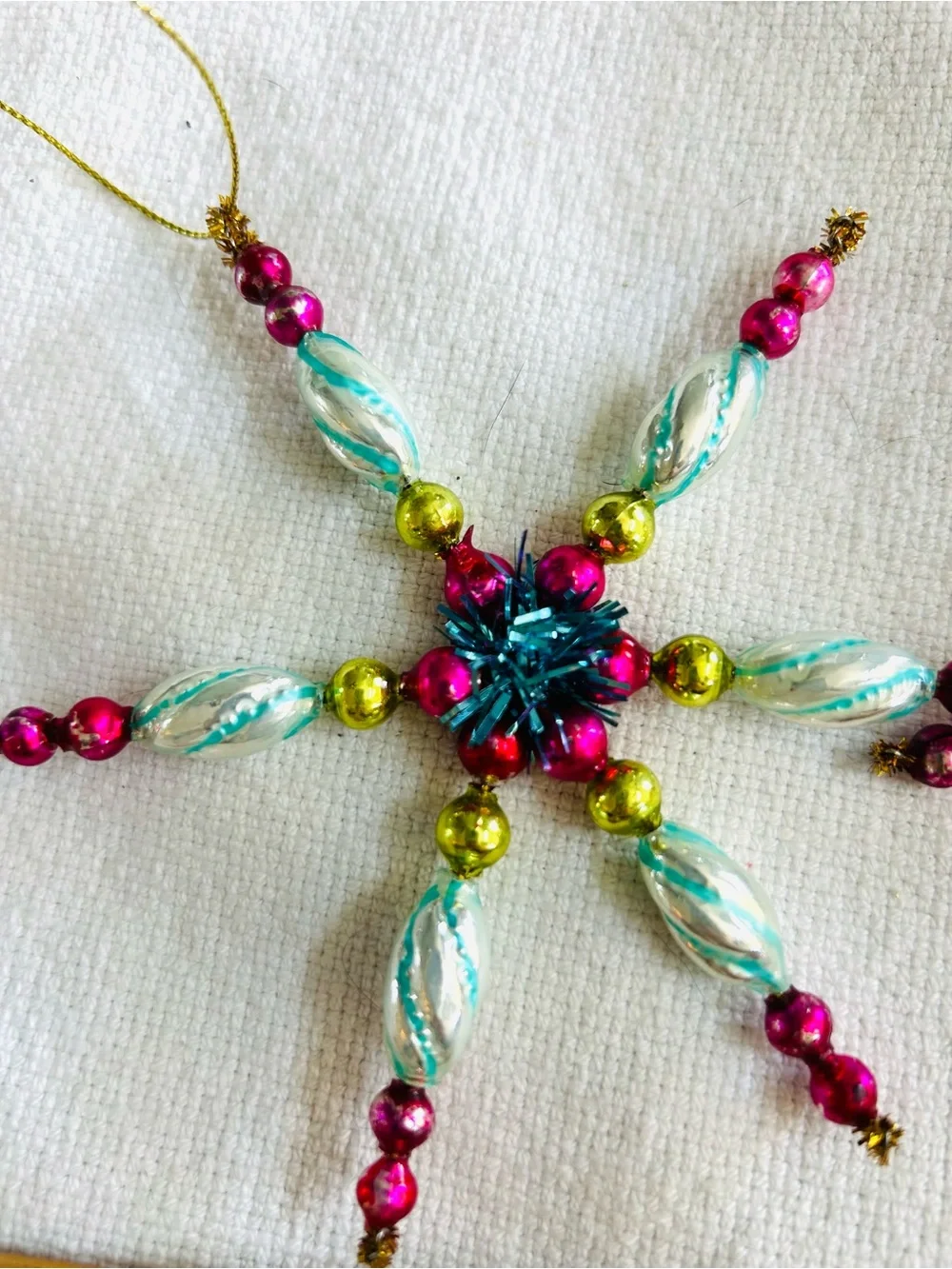 Vintage repurposed mercury, glass bead flowers holiday Christmas ornaments